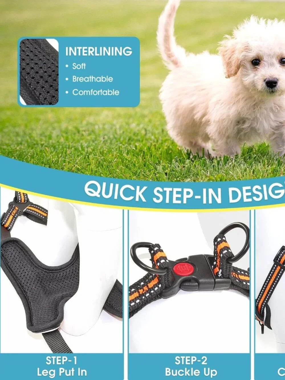 NWT BAAPET Breathable Dog Harness with 6 Feet Reflective Rope Dog Leash SMALL